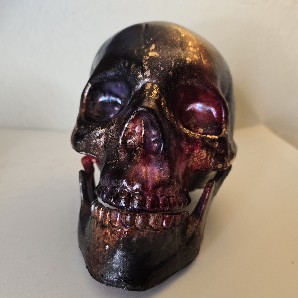 HANDCRAFTED Upcycled Plastic Skull Head HANDPAINTED Tabletop Art Decor Halloween - Picture 5 of 17